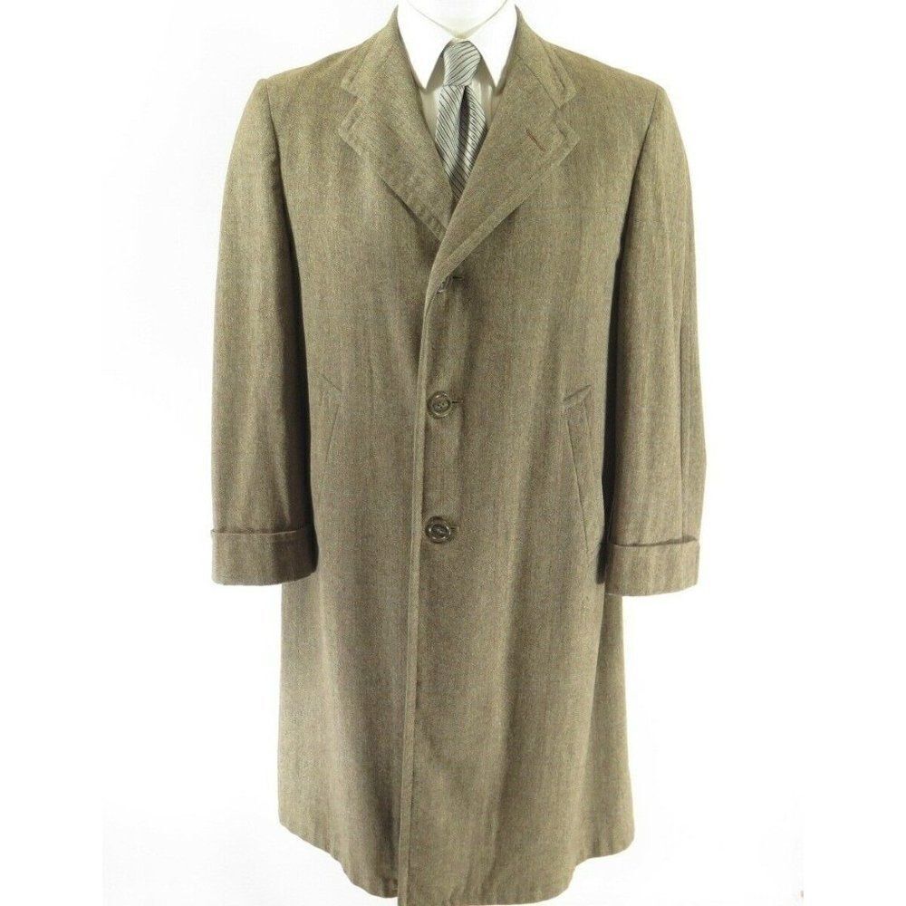 Vintage 50s Desmonds Wool Overcoat M Brown Buttons